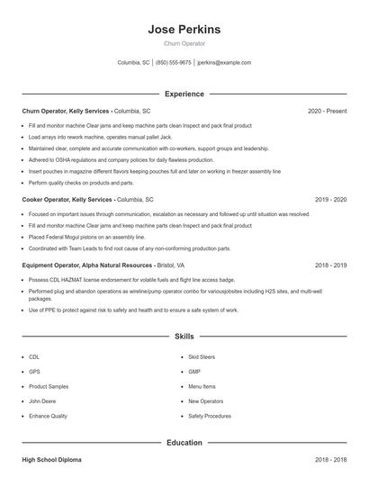 Churn Operator Resume