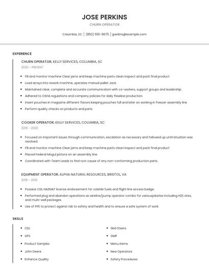 Churn Operator Resume