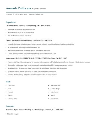 Chyron Operator Resume