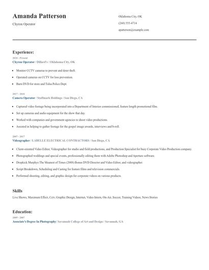 Chyron Operator Resume