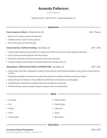 Chyron Operator Resume