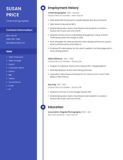 Cinematographer Resume