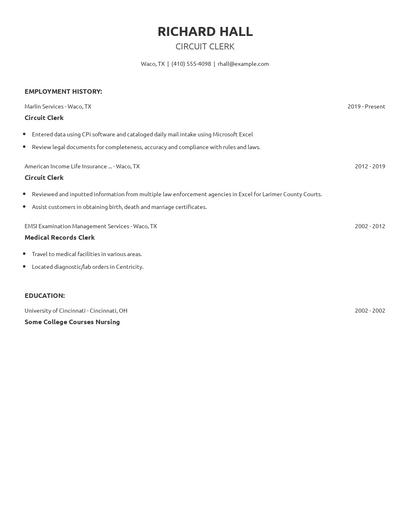Circuit Clerk Resume