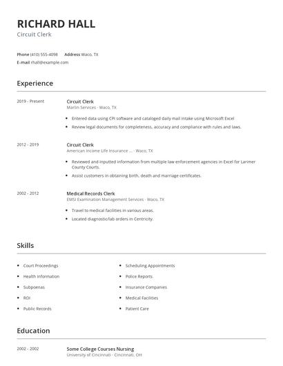 Circuit Clerk Resume