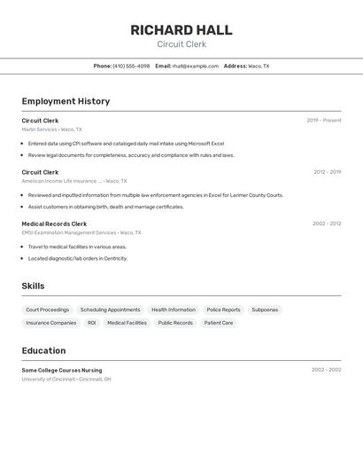 Circuit Clerk Resume