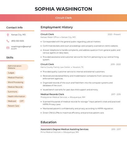 Circuit Clerk Resume