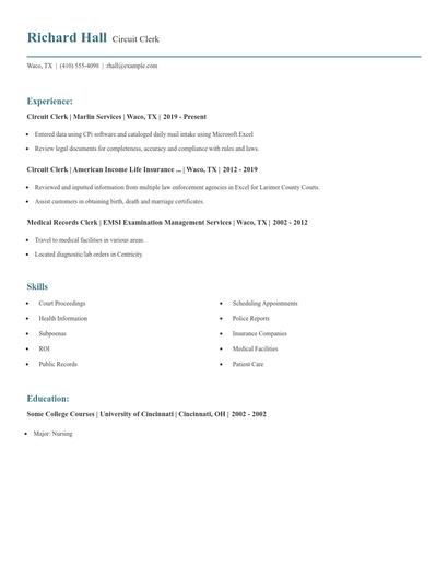 Circuit Clerk Resume