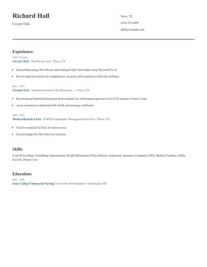 Circuit Clerk Resume