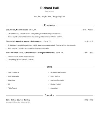 Circuit Clerk Resume