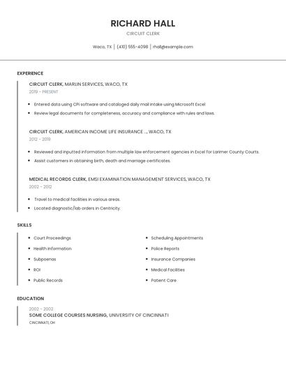 Circuit Clerk Resume