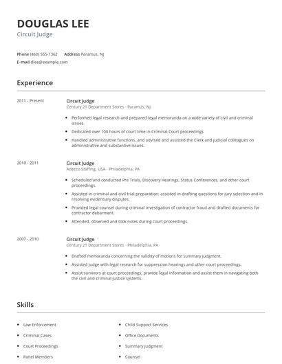 Circuit Judge Resume