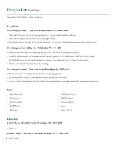 Circuit Judge Resume