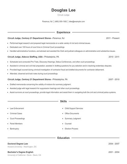 Circuit Judge Resume