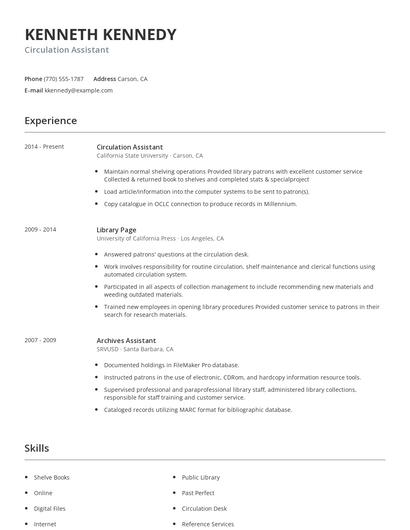 Circulation Assistant Resume