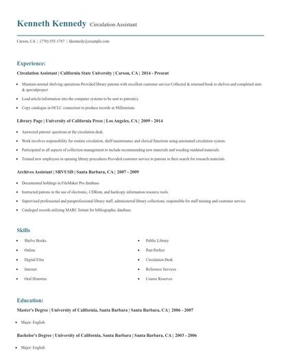 Circulation Assistant Resume