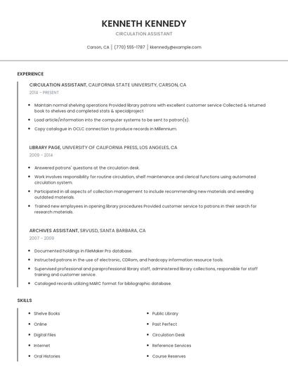 Circulation Assistant Resume