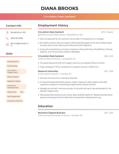 Circulation Desk Assistant Resume