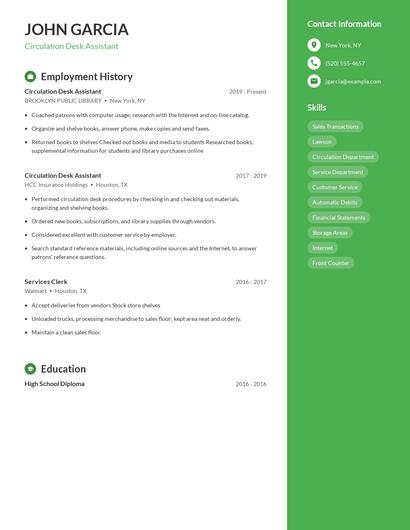 Circulation Desk Assistant Resume
