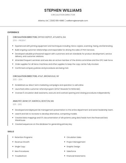 Circulation Director Resume