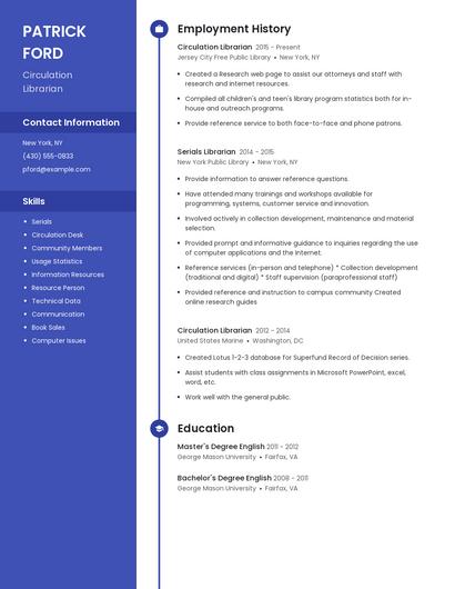 Circulation Librarian Resume