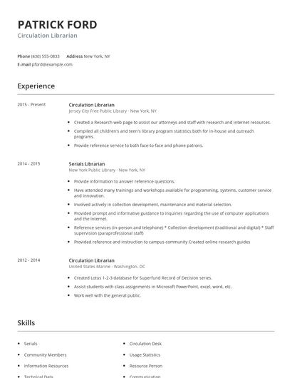 Circulation Librarian Resume