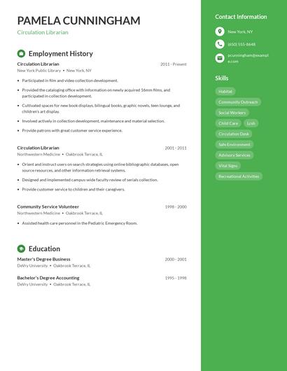 Circulation Librarian Resume