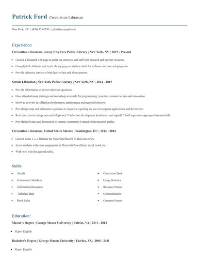 Circulation Librarian Resume