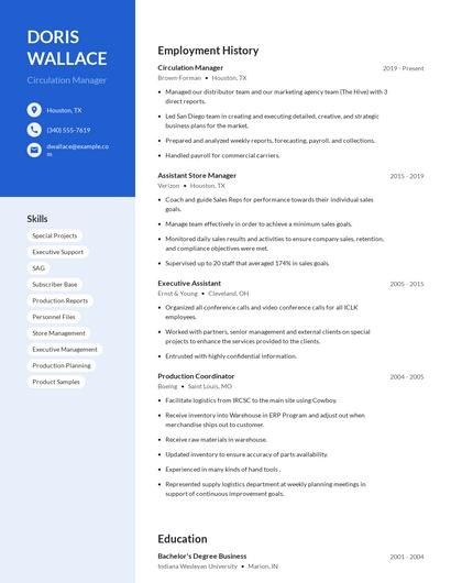 Circulation Manager Resume