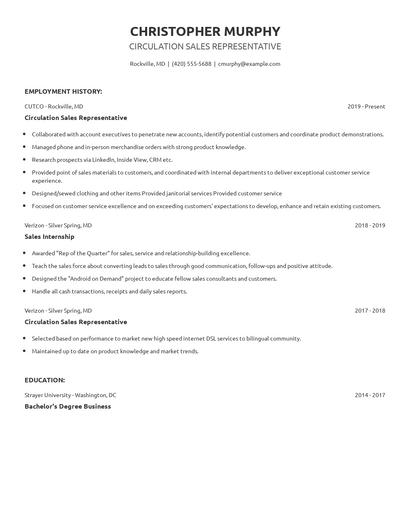 Circulation Sales Representative Resume