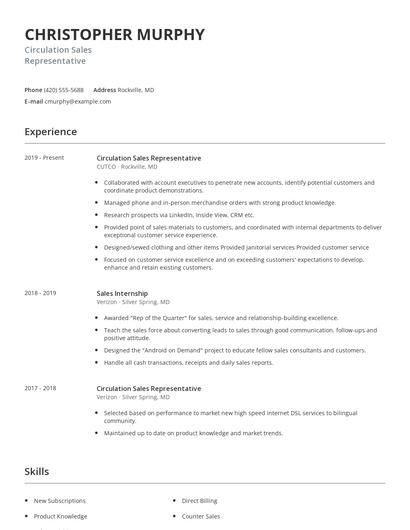 Circulation Sales Representative Resume