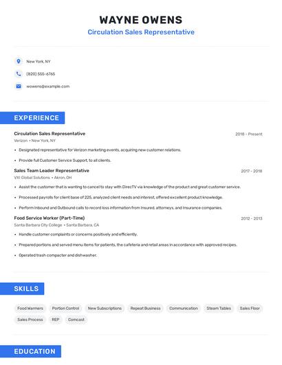 Circulation Sales Representative Resume