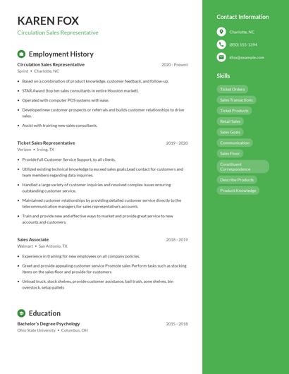 Circulation Sales Representative Resume