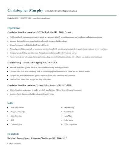 Circulation Sales Representative Resume