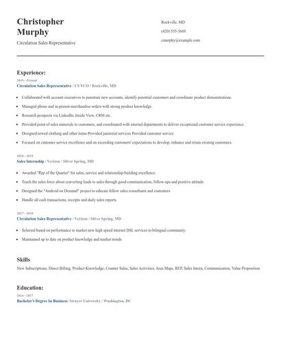 Circulation Sales Representative Resume