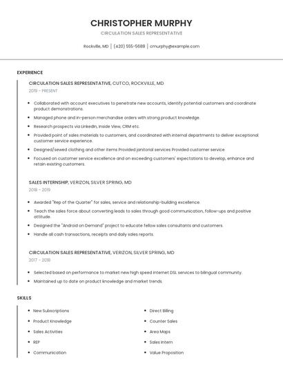 Circulation Sales Representative Resume