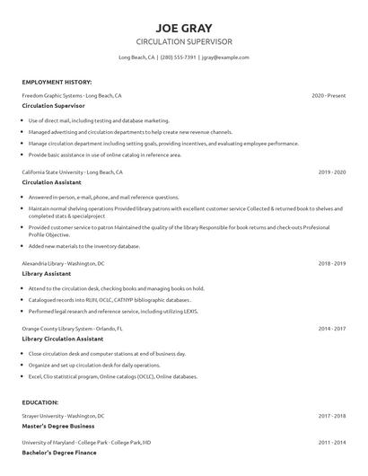 Circulation Supervisor Resume