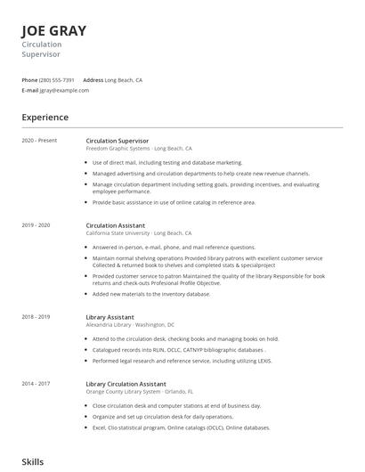 Circulation Supervisor Resume