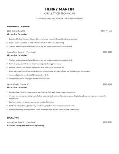 Circulation Technician Resume