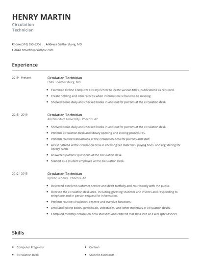 Circulation Technician Resume