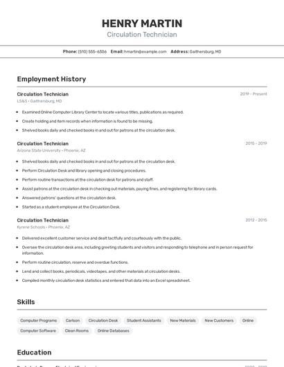Circulation Technician Resume