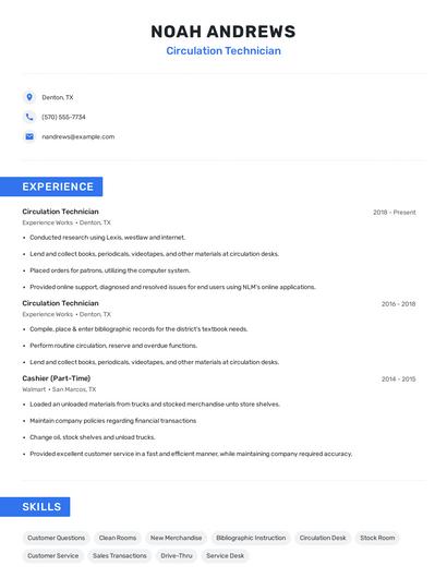 Circulation Technician Resume