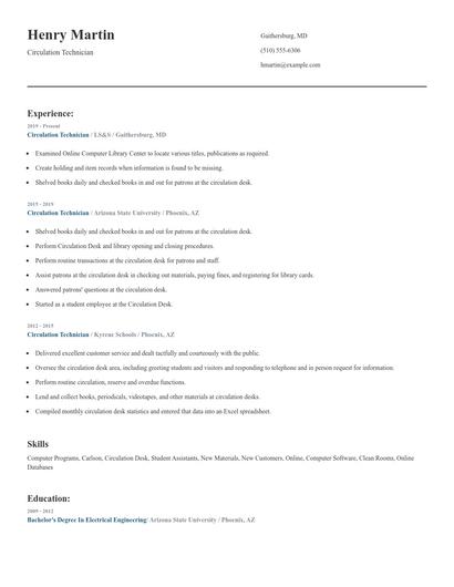 Circulation Technician Resume