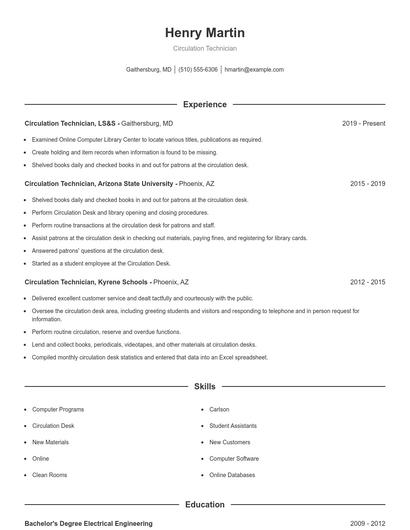 Circulation Technician Resume