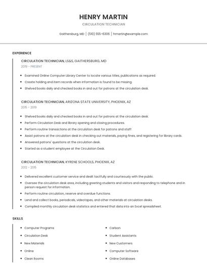 Circulation Technician Resume
