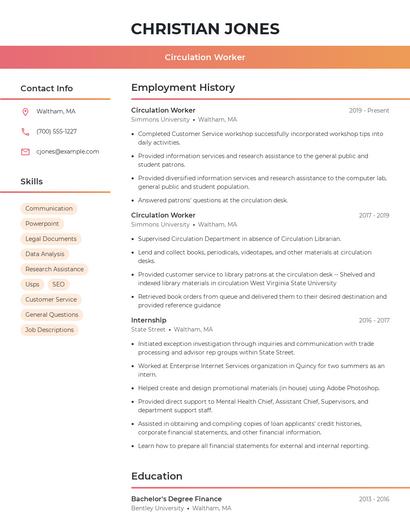 Circulation Worker Resume