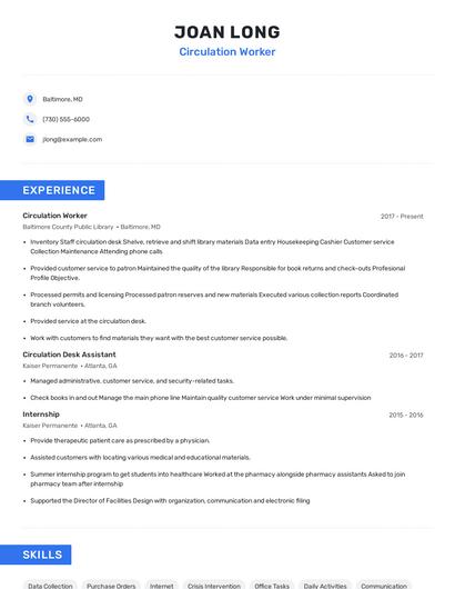 Circulation Worker Resume