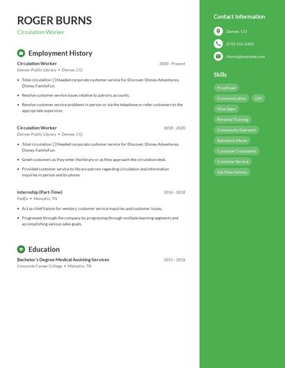Circulation Worker Resume