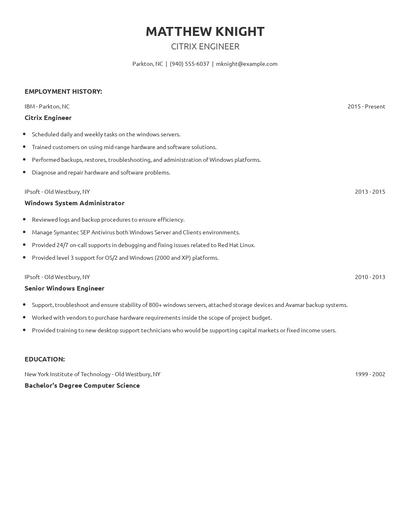 Citrix Engineer Resume