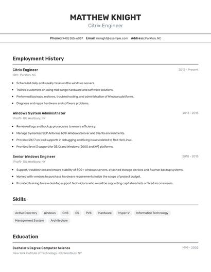 Citrix Engineer Resume