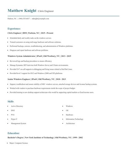 Citrix Engineer Resume
